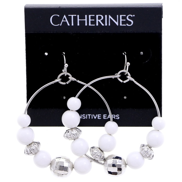 Catherines Jewelry - Designer Dangle Earrings White & Silver NWT